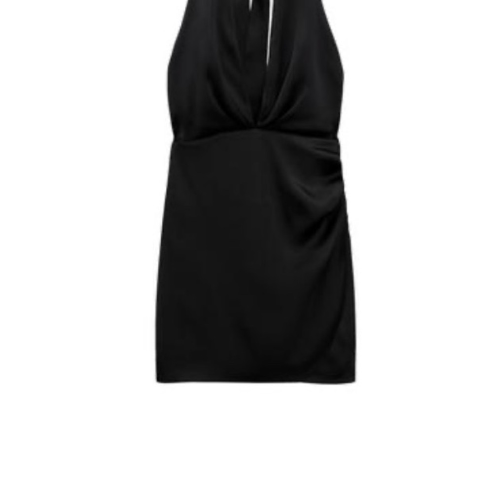 Zara Black Ruched Halter Mini Dress